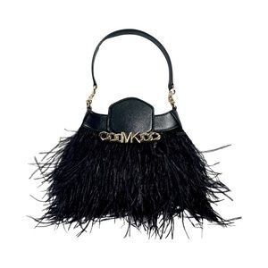 LTD EDITION Michael Kors Hally Black & Gold Ostrich Feather Evening Bag 35/500